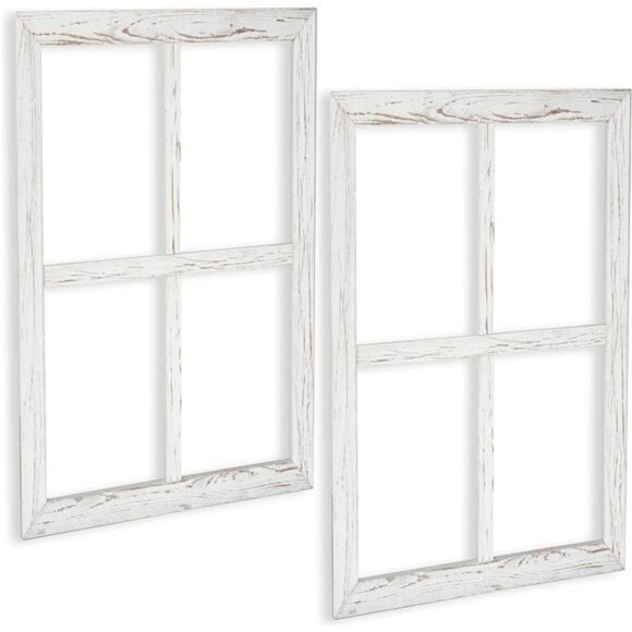 Window Frame Wall Decor 2 Pack - Large 18x22 Inch Rustic White Wood